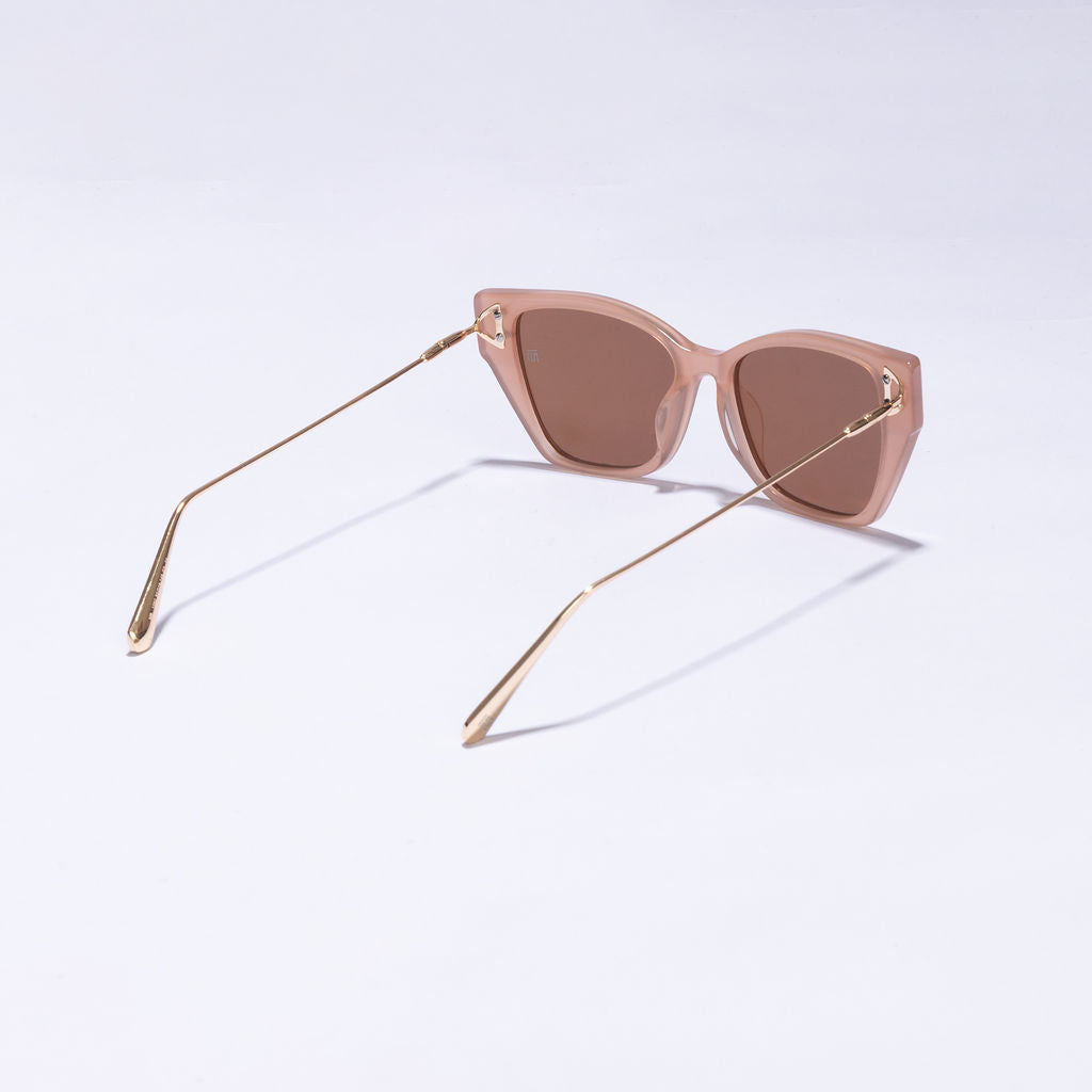 Tom Miller Elite 012 cat eye sunglasses, gold & pink frame, brown lens
