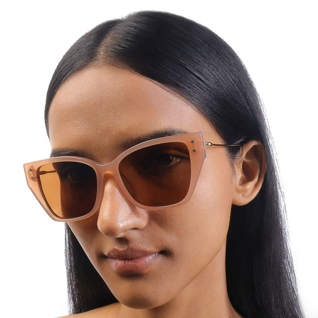 Tom Miller Elite 012 cat eye sunglasses, gold & pink frame, brown lens #Frame Color_Gold & Pink / Brown Lens