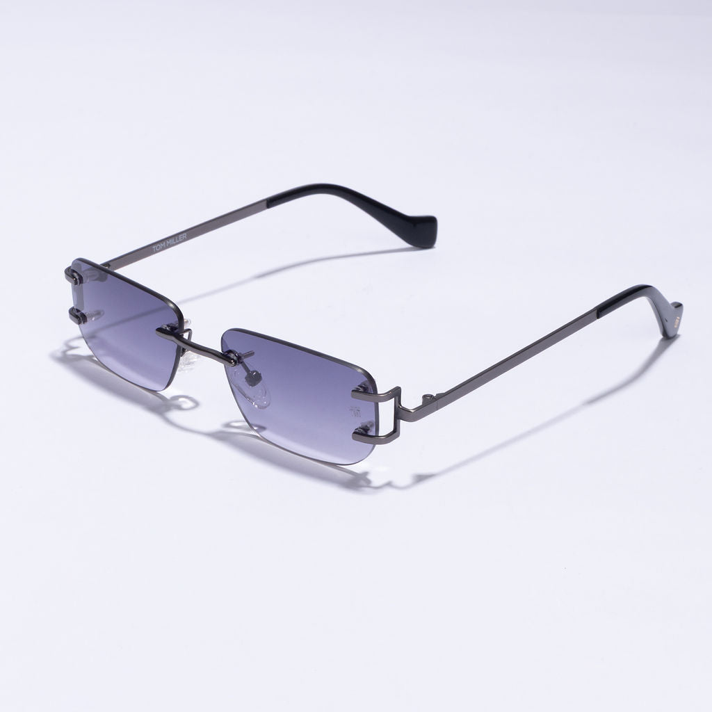 Tom Miller Select 011 rectangle sunglasses, black & silver frame, black lens