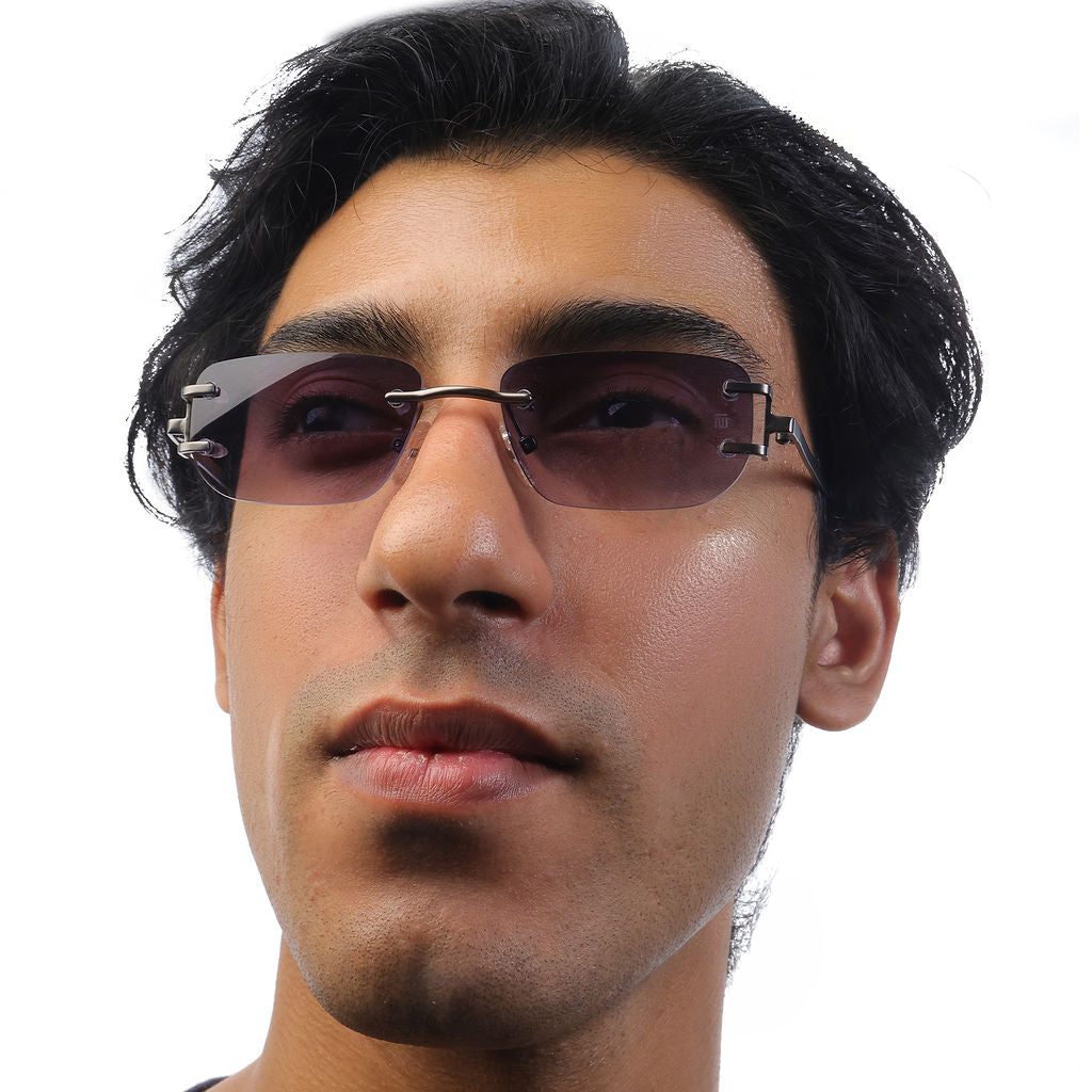 Tom Miller Select 011 rectangle sunglasses, black & silver frame, black lens
