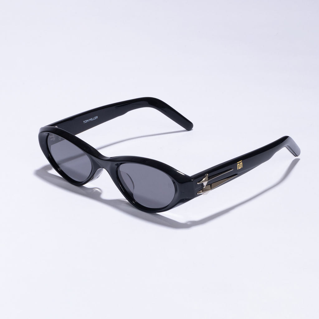 Tom Miller Elite 010 oval sunglasses, black frame, grey lens