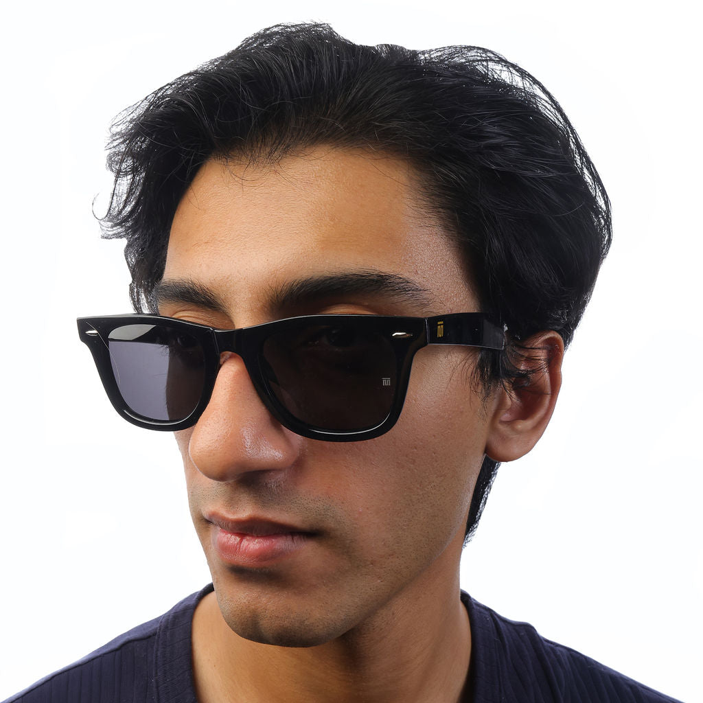 Tom Miller Essential 003 wayfarer sunglasses, black frame, grey lens