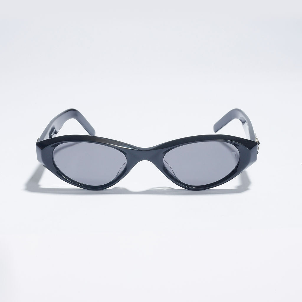 Tom Miller Elite 010 oval sunglasses, black frame, grey lens