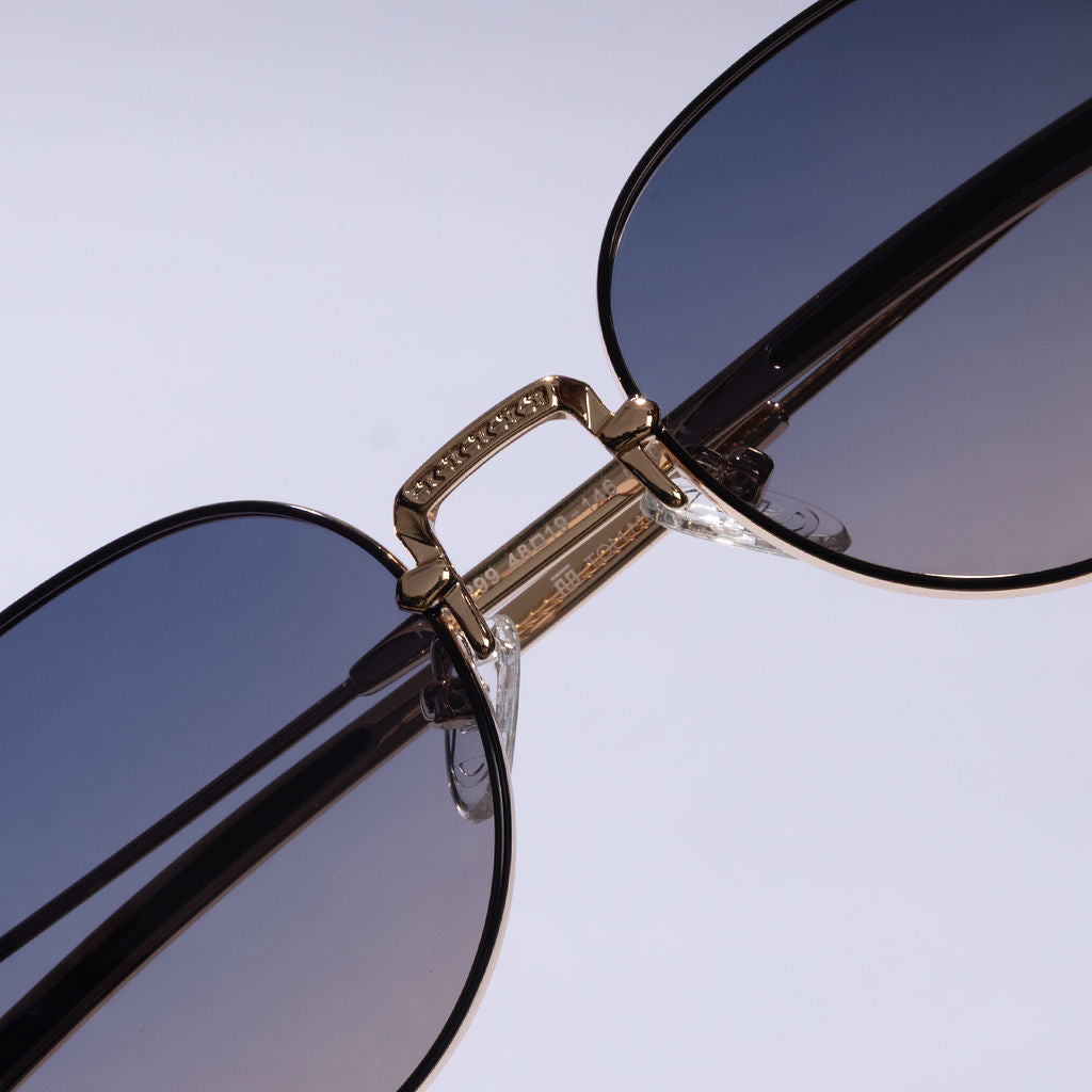 Tom Miller Select 005 round sunglasses, gold frame, blue lens #Frame Color_Gold / Blue