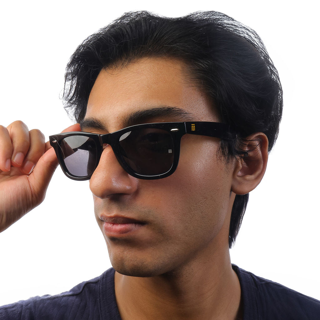 Tom Miller Essential 003 wayfarer sunglasses, black frame, black lens #Frame Color_Black / Black Lens