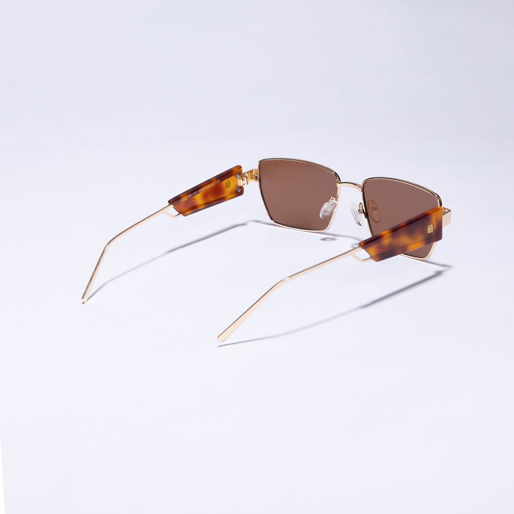 Tom Miller Elite 004 rectangle sunglasses, gold frame, brown lens