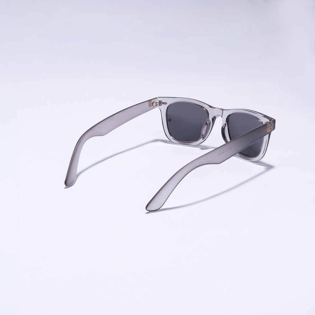 Tom Miller Essential 003 wayfarer sunglasses, grey frame, black lens