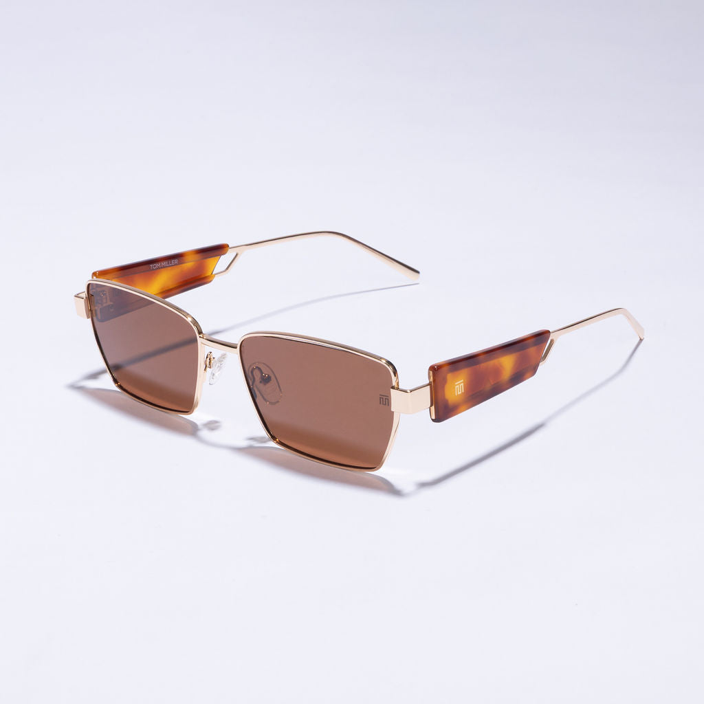 Tom Miller Elite 004 rectangle sunglasses, gold frame, brown lens #Frame Color_Gold / Brown Lens