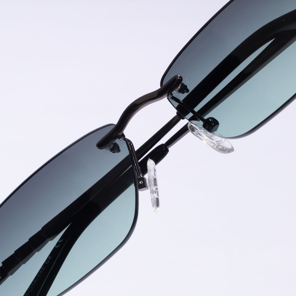 Tom Miller Select 003 rectangle sunglasses, gunmetal frame, green lens