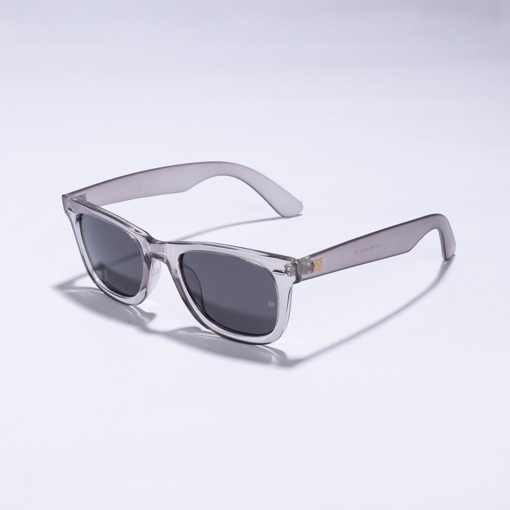 Tom Miller Essential 003 wayfarer sunglasses, grey frame, black lens