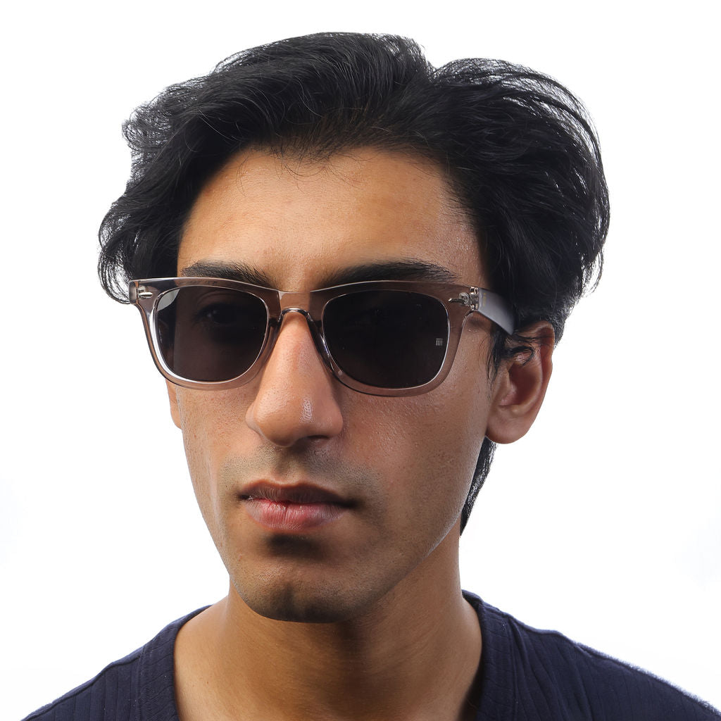 Tom Miller Essential 003 wayfarer sunglasses, grey frame, black lens