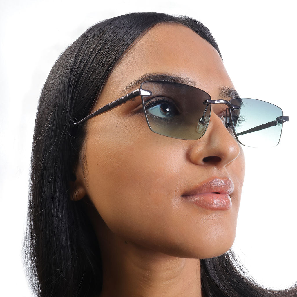 Tom Miller Select 003 rectangle sunglasses, gunmetal frame, green lens