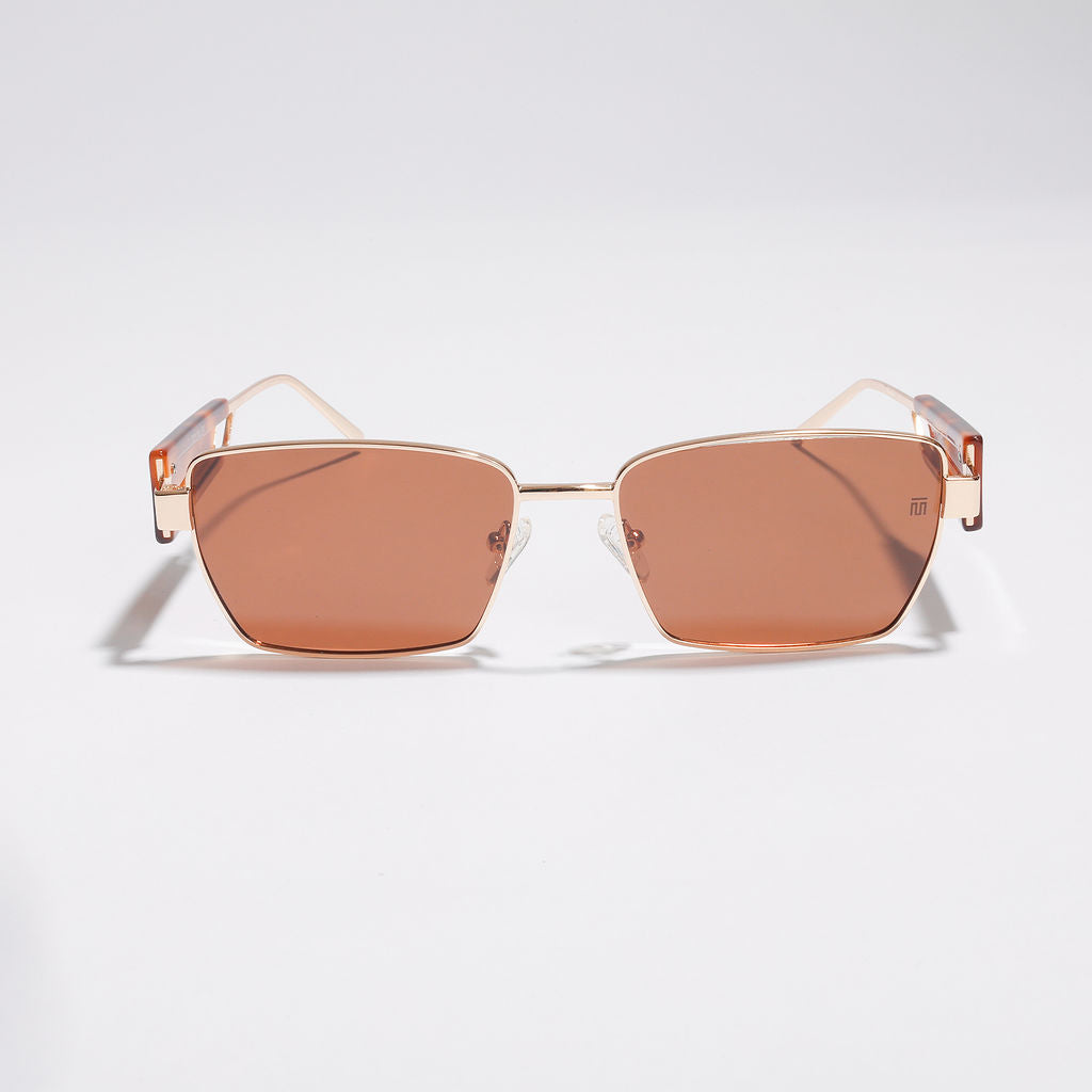 Tom Miller Elite 004 rectangle sunglasses, gold frame, brown lens
