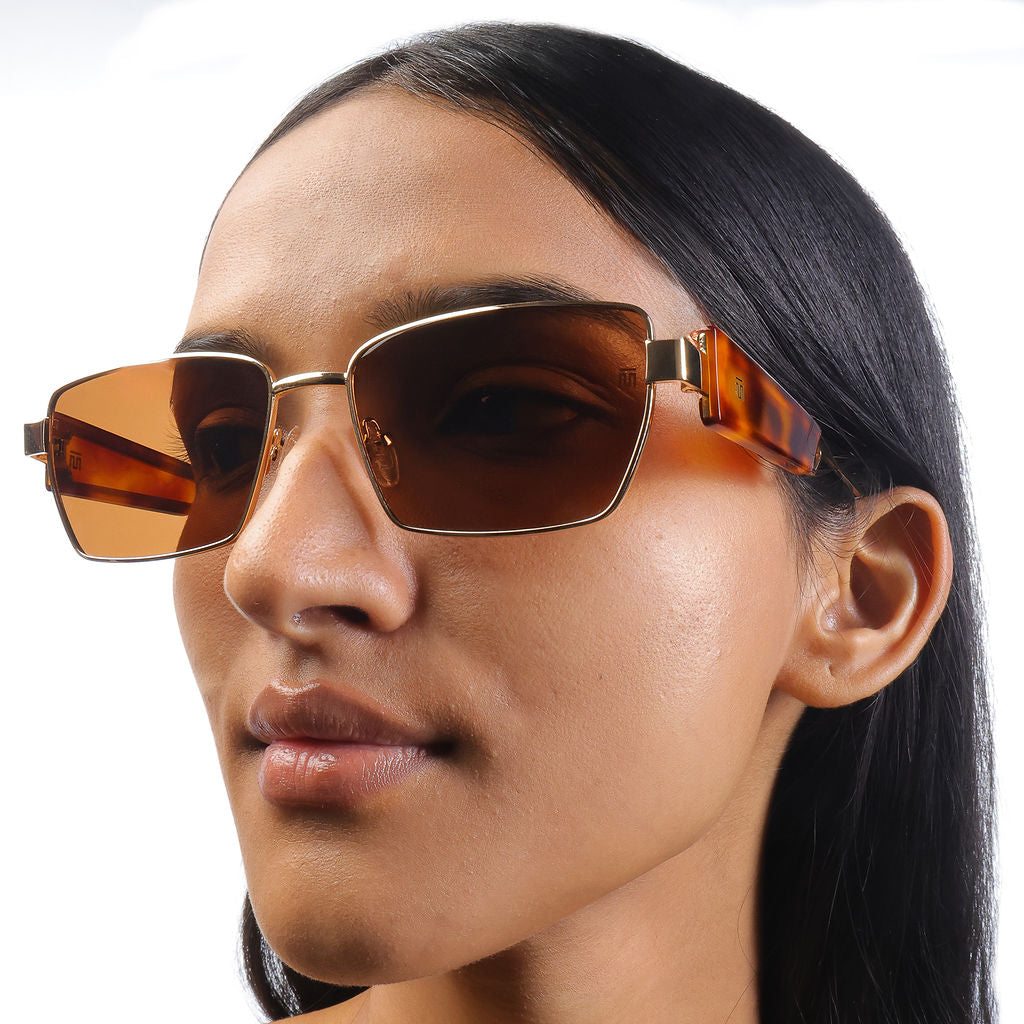 Tom Miller Elite 004 rectangle sunglasses, gold frame, brown lens #Frame Color_Gold / Brown Lens