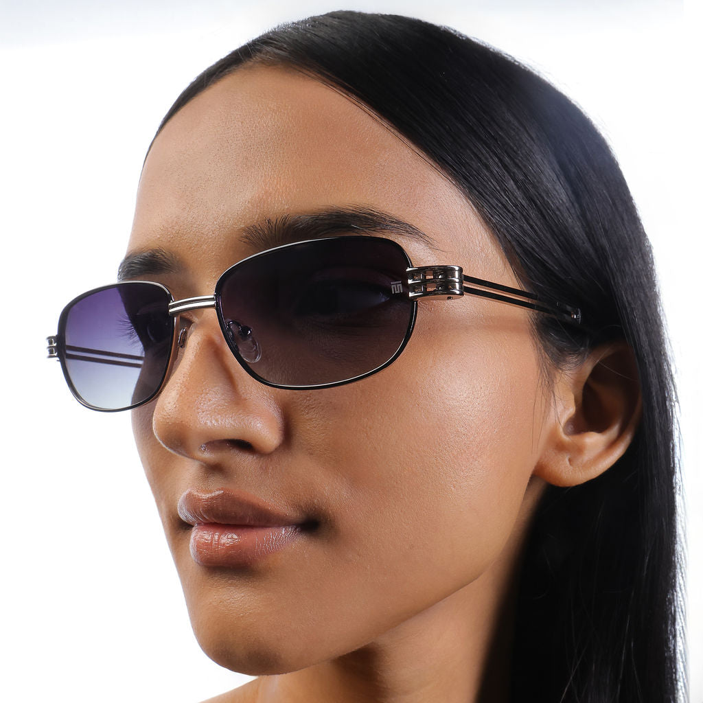 Tom Miller Select 004 rectangle sunglasses, silver frame, grey lens