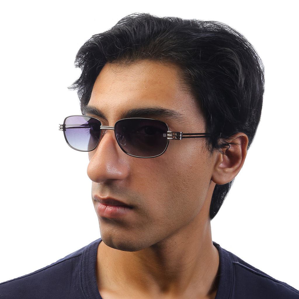 Tom Miller Select 004 rectangle sunglasses, silver frame, grey lens #Frame Color_Silver / Grey