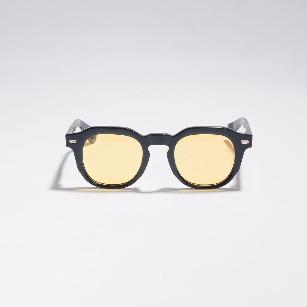 Tom Miller Select 009 round sunglasses, black frame, yellow lens
