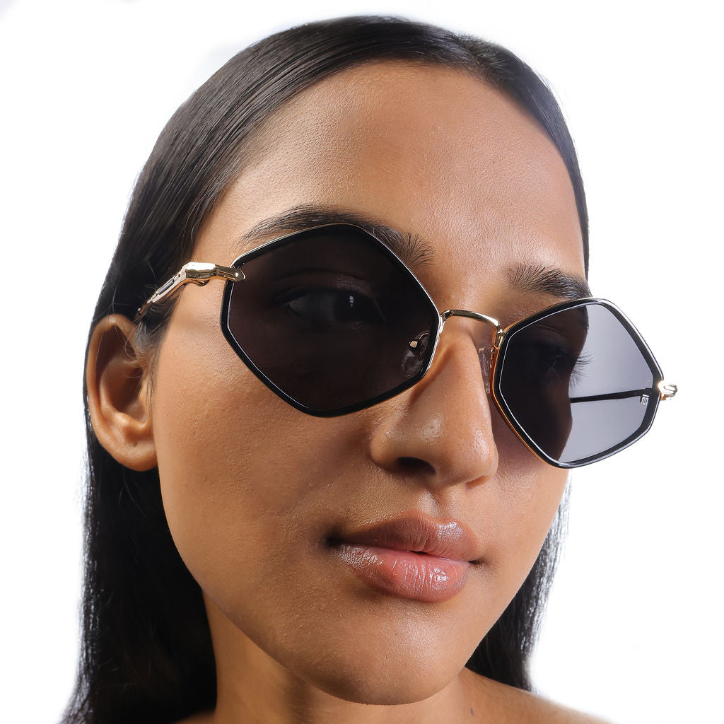 Tom Miller Essential 005 diamond sunglasses, gold frame, black lens