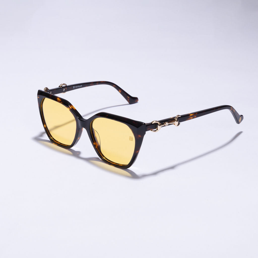 Tom Miller Elite 015 cat eye sunglasses, tortoiseshell frame, yellow lens #Frame Color_Tortoiseshell / Yellow