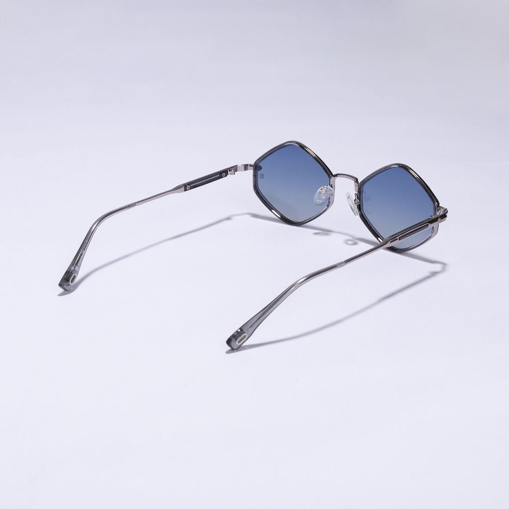Tom Miller Essential 005 diamond sunglasses, silver frame, blue lens