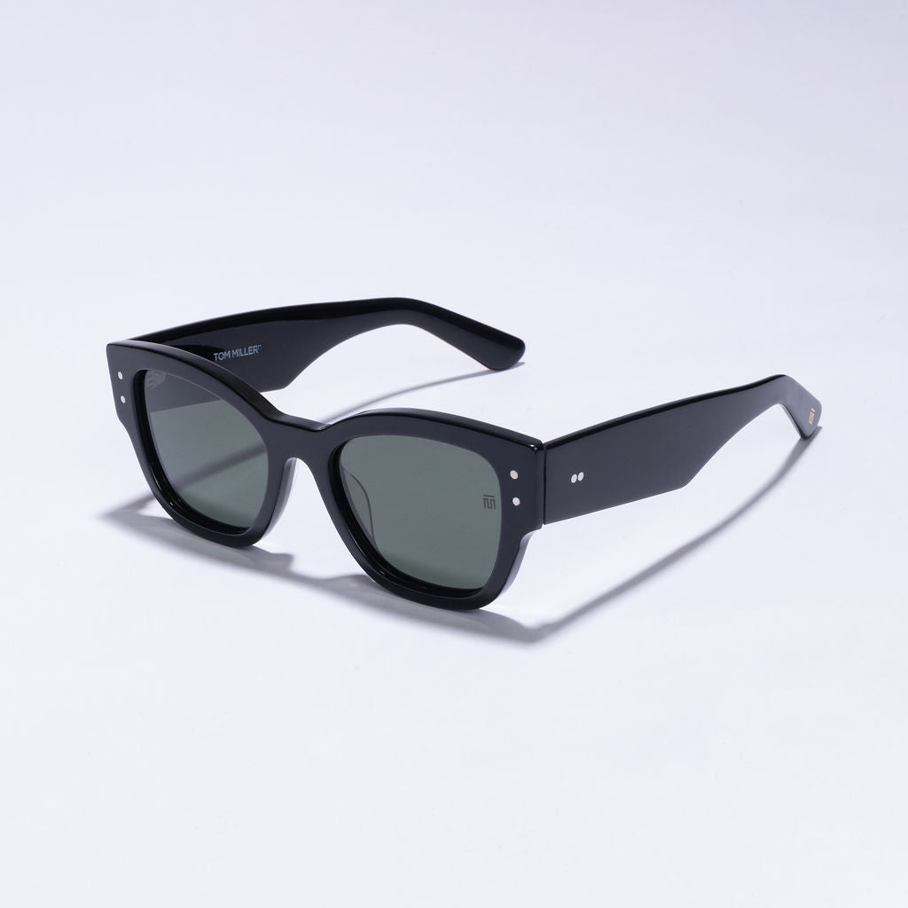 Tom Miller Elite 017 cat eye sunglasses, black frame, green lens #Eyewear frame color_Black / Green Lens