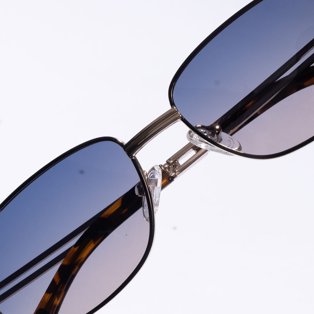 Tom Miller Select 004 rectangle sunglasses, gold frame, blue lens