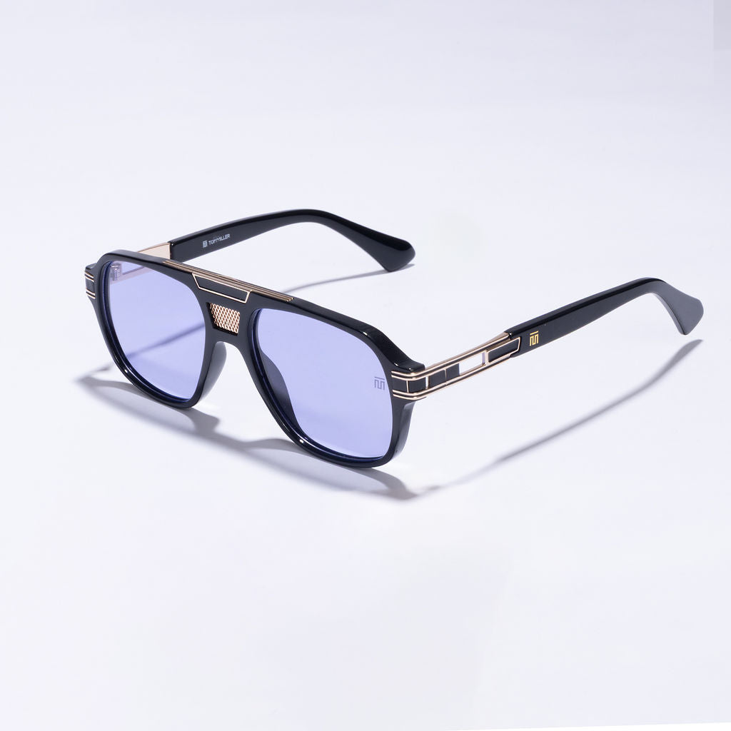 Tom Miller Elite 013 aviator sunglasses, black frame, purple lens #Frame Color_Black / Purple