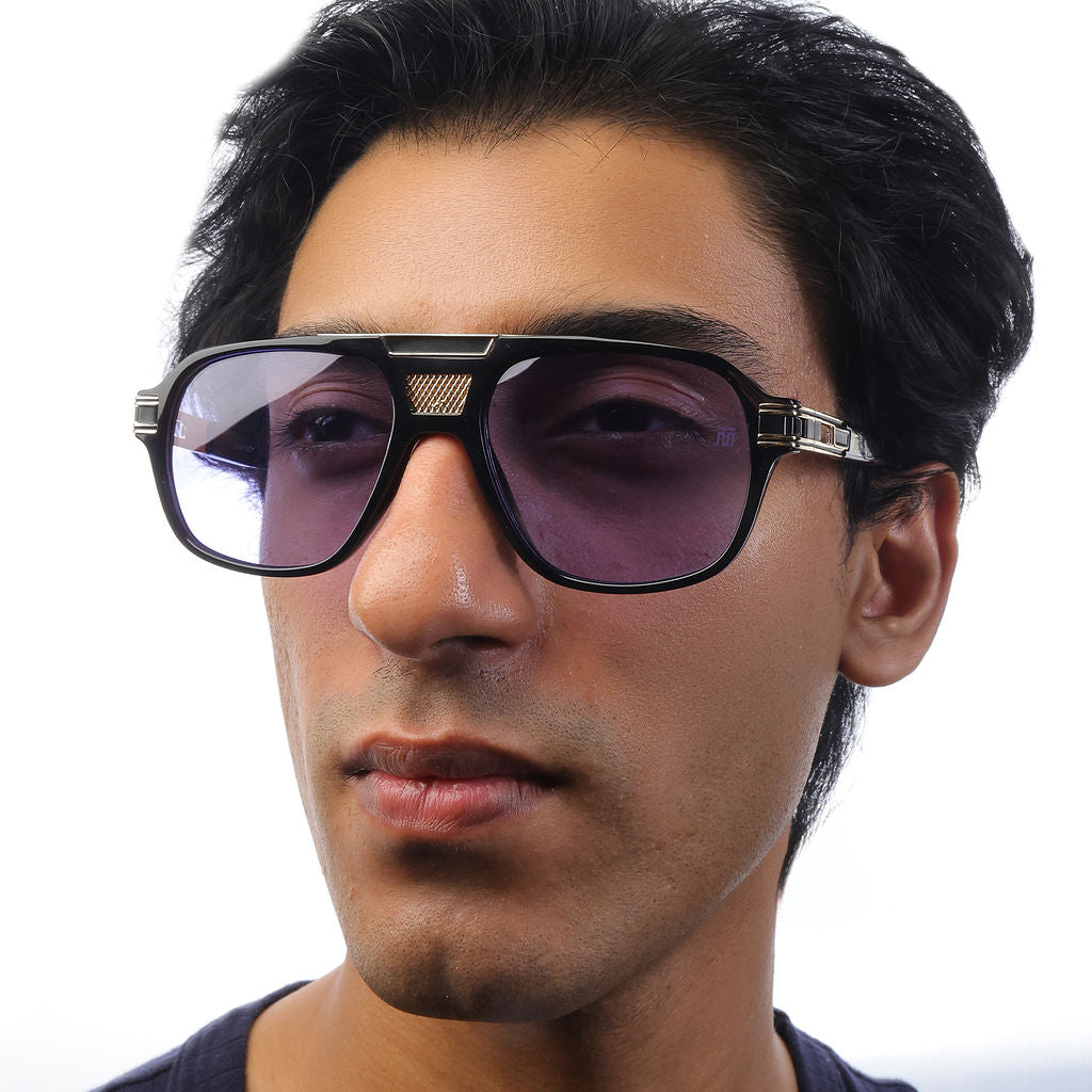 Tom Miller Elite 013 aviator sunglasses, black frame, purple lens #Frame Color_Black / Purple