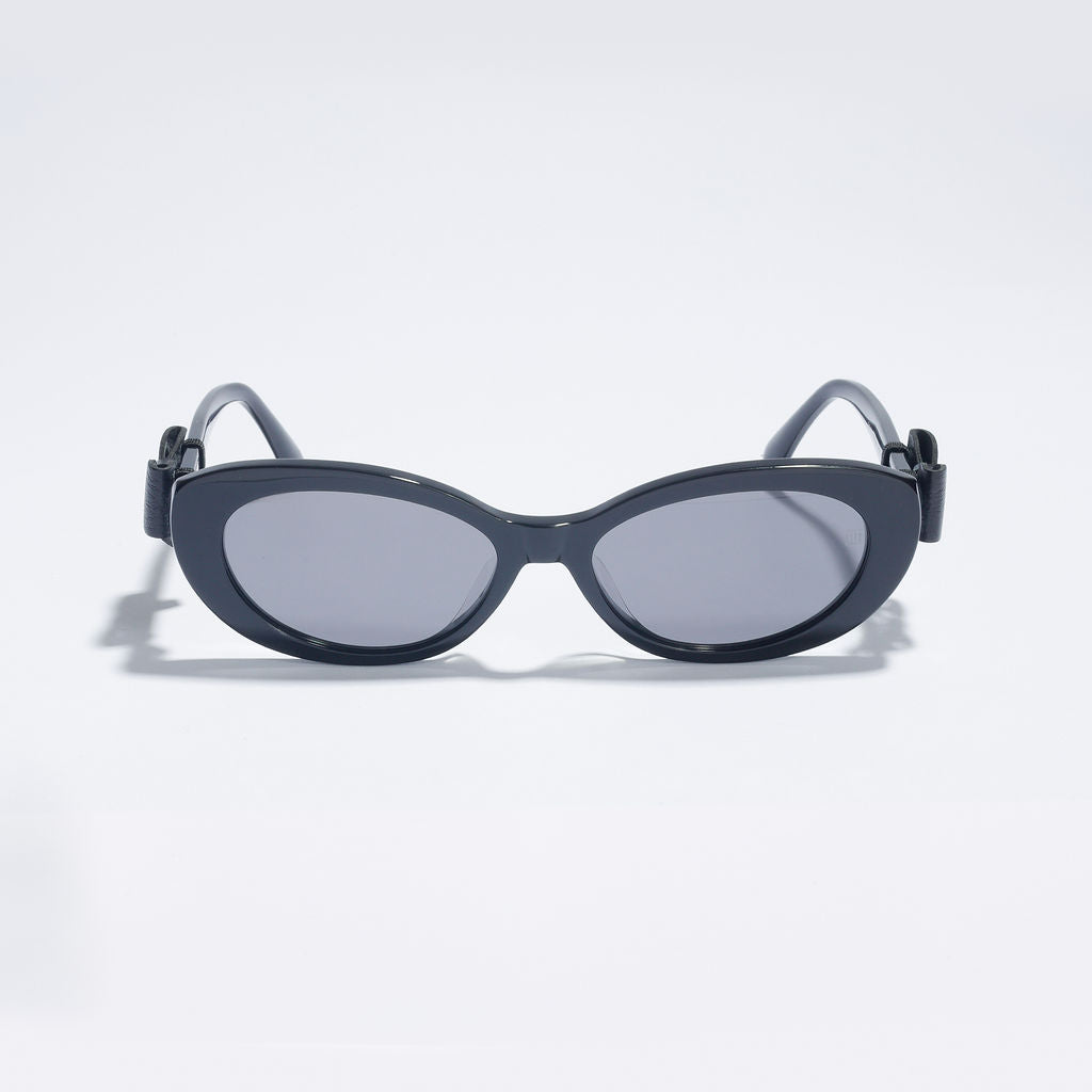 Tom Miller Elite 009 oval sunglasses, black frame, grey lens