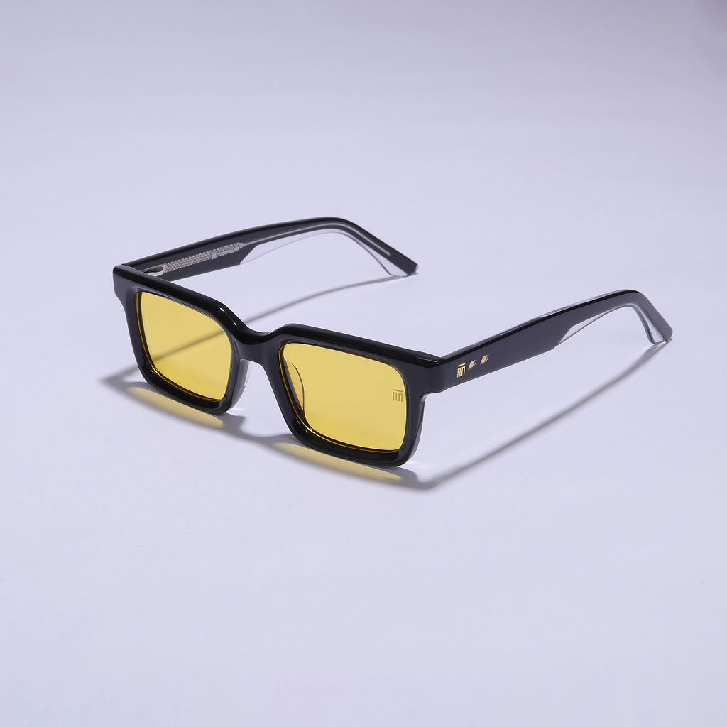 Tom Miller Select 010 rectangle sunglasses, black frame, yellow lens