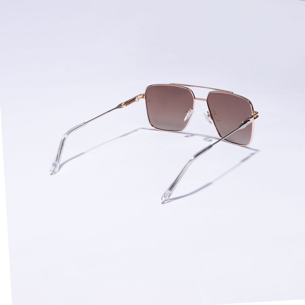 Tom Miller Elite 007 square sunglasses, gold frame, brown lens #Frame Color_Gold / Brown Lens