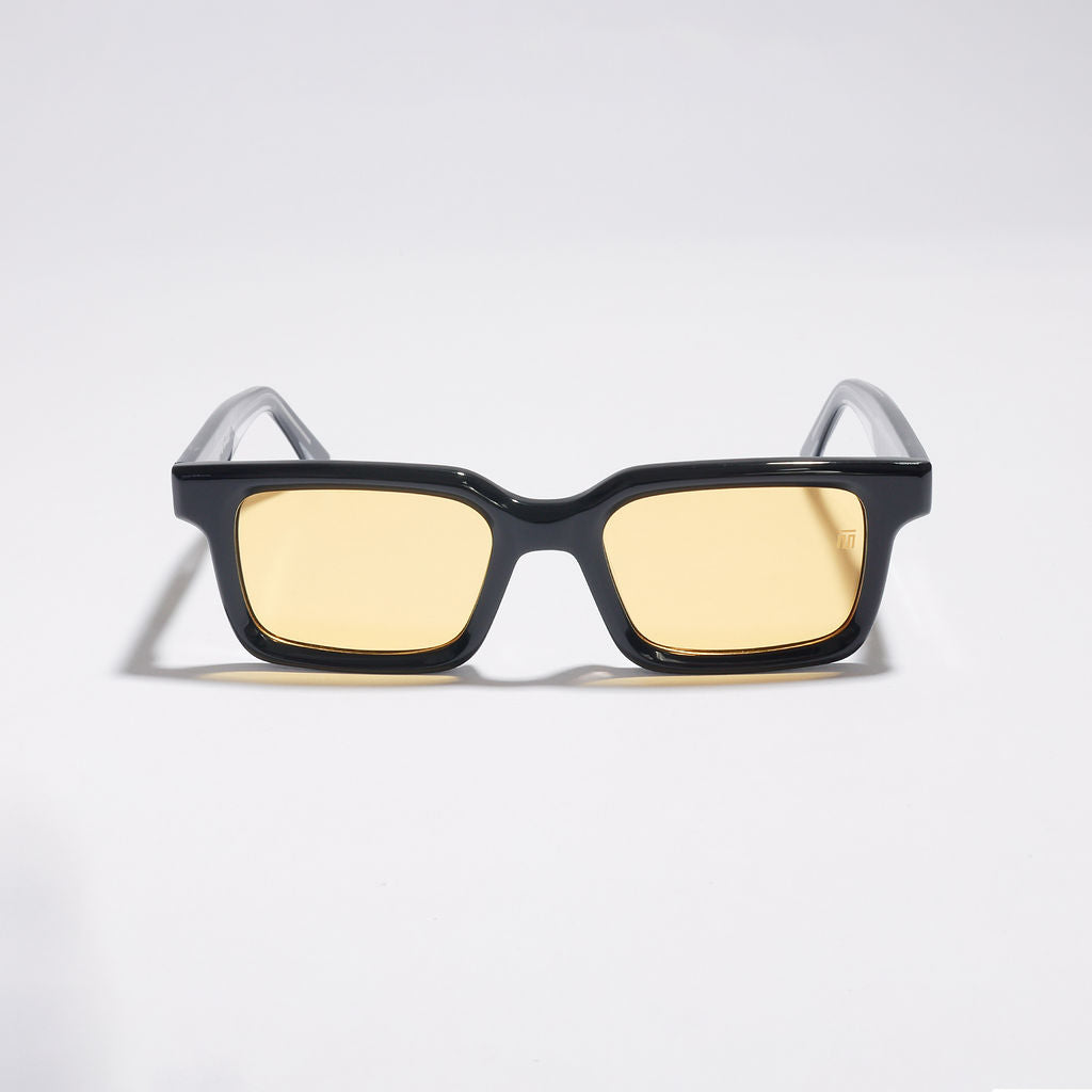 Tom Miller Select 010 rectangle sunglasses, black frame, yellow lens