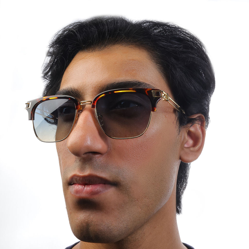 Tom Miller Elite 008 browline sunglasses, gold frame, blue lens