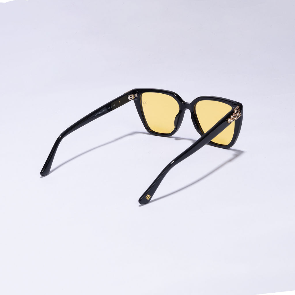 Tom Miller Select 008 cat eye sunglasses, black frame, yellow lens