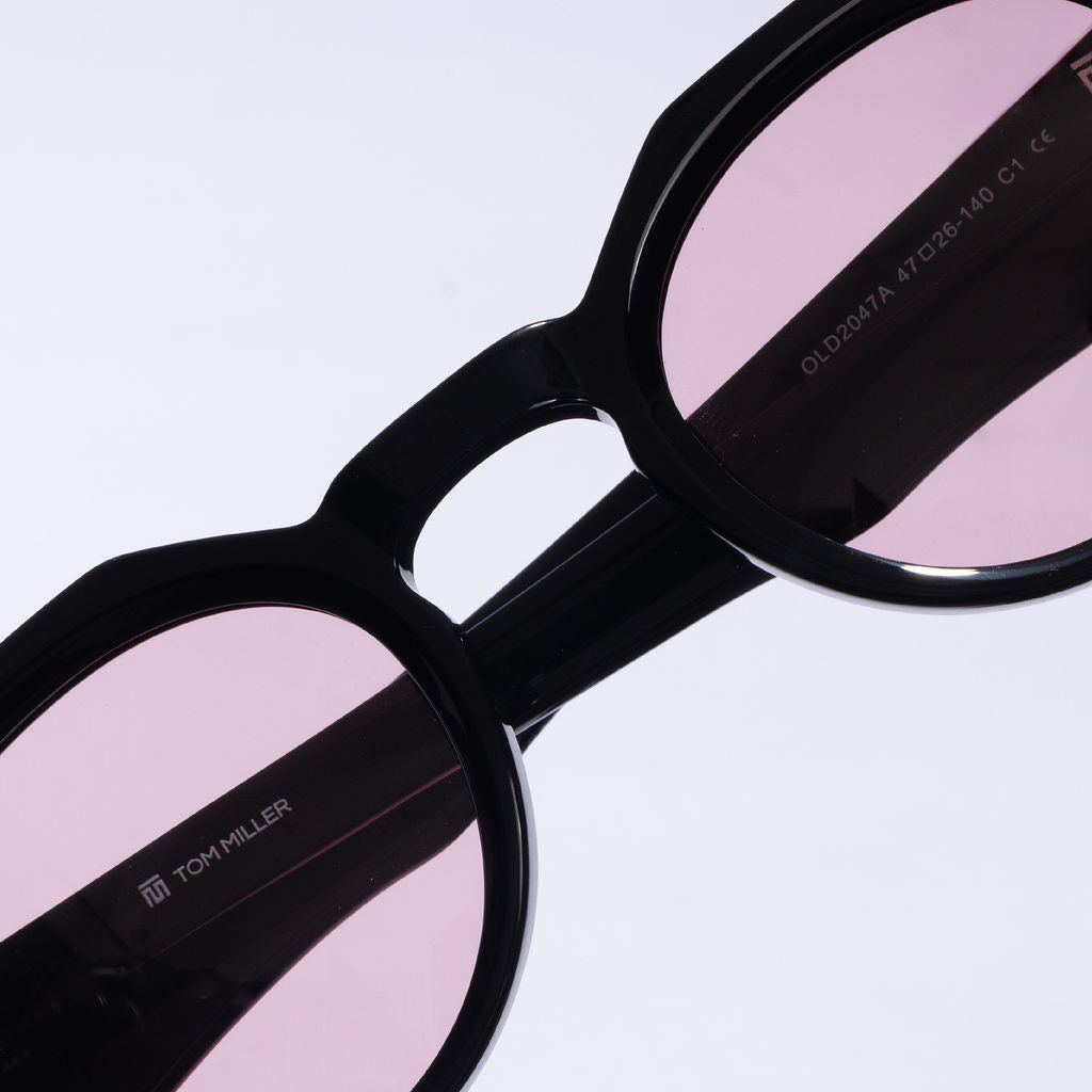 Tom Miller Select 007 round sunglasses, black frame, pink lens