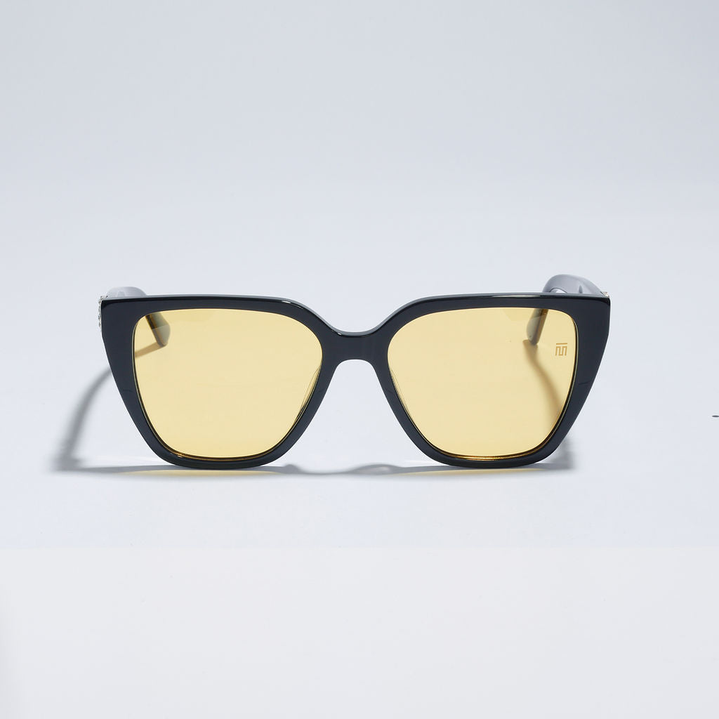 Tom Miller Select 008 cat eye sunglasses, black frame, yellow lens