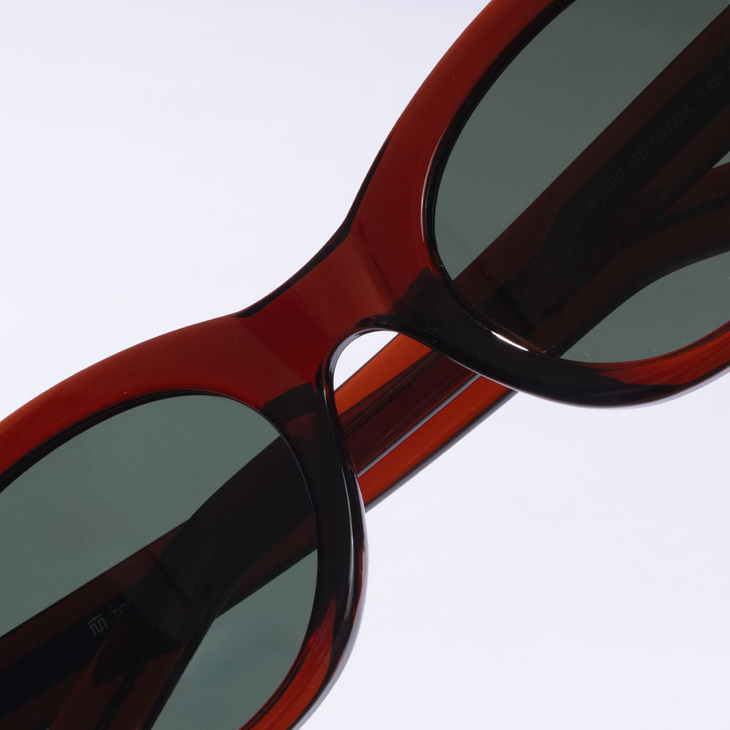 Tom Miller Essential 004 cat eye sunglasses, maroon frame, green lens