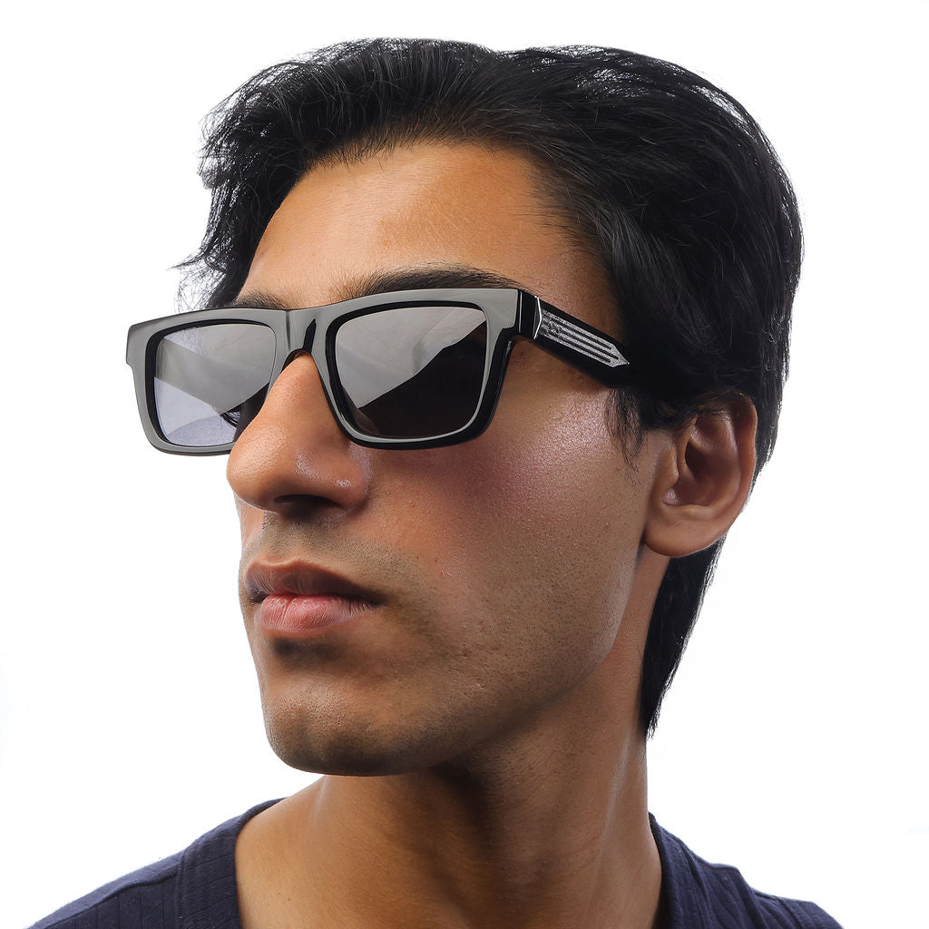 Tom Miller Elite 002 square sunglasses, black frame, grey lens
