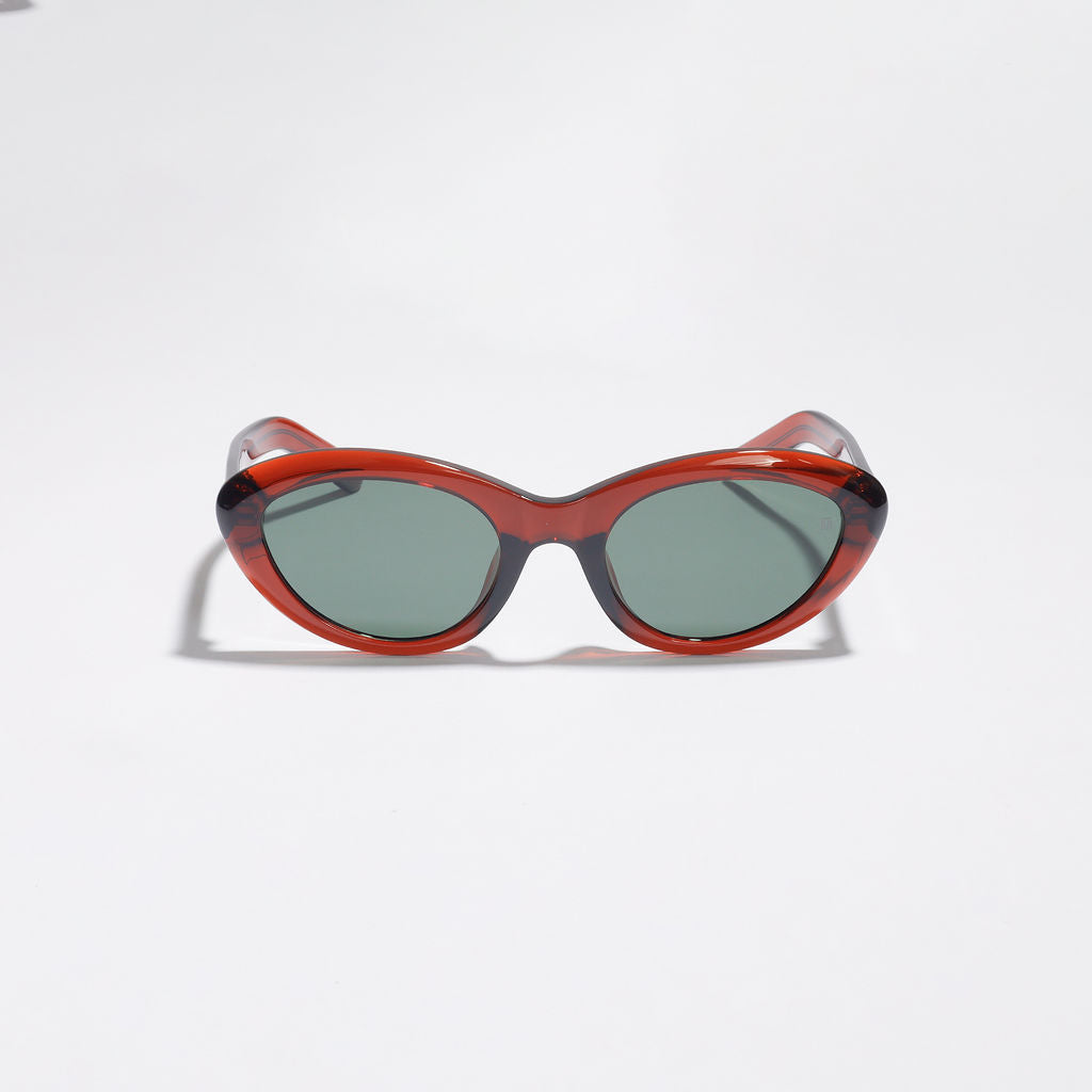 Tom Miller Essential 004 cat eye sunglasses, maroon frame, green lens