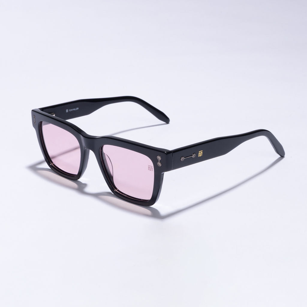 Tom Miller Elite 016 rectangle sunglasses, black frame, pink lens #Frame Color_Black / Pink
