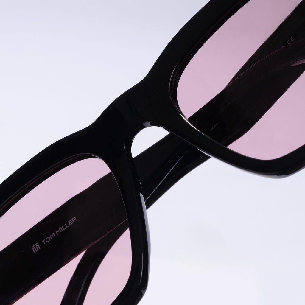 Tom Miller Elite 016 rectangle sunglasses, black frame, pink lens