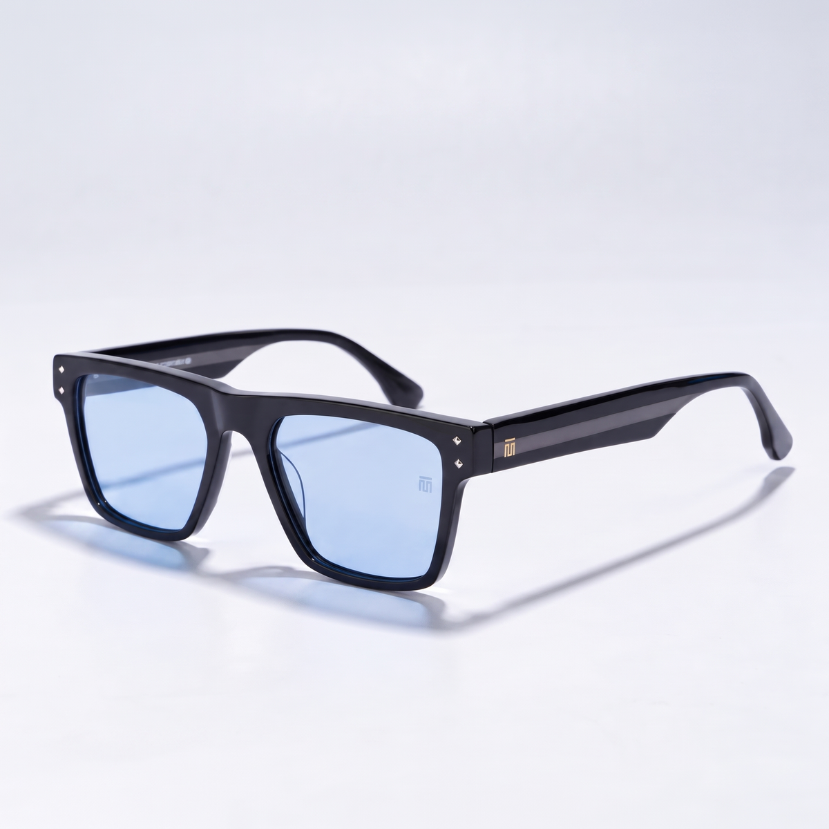 Tom Miller Elite 014 rectangle sunglasses, black frame, blue lens #Frame Color_Black / Blue