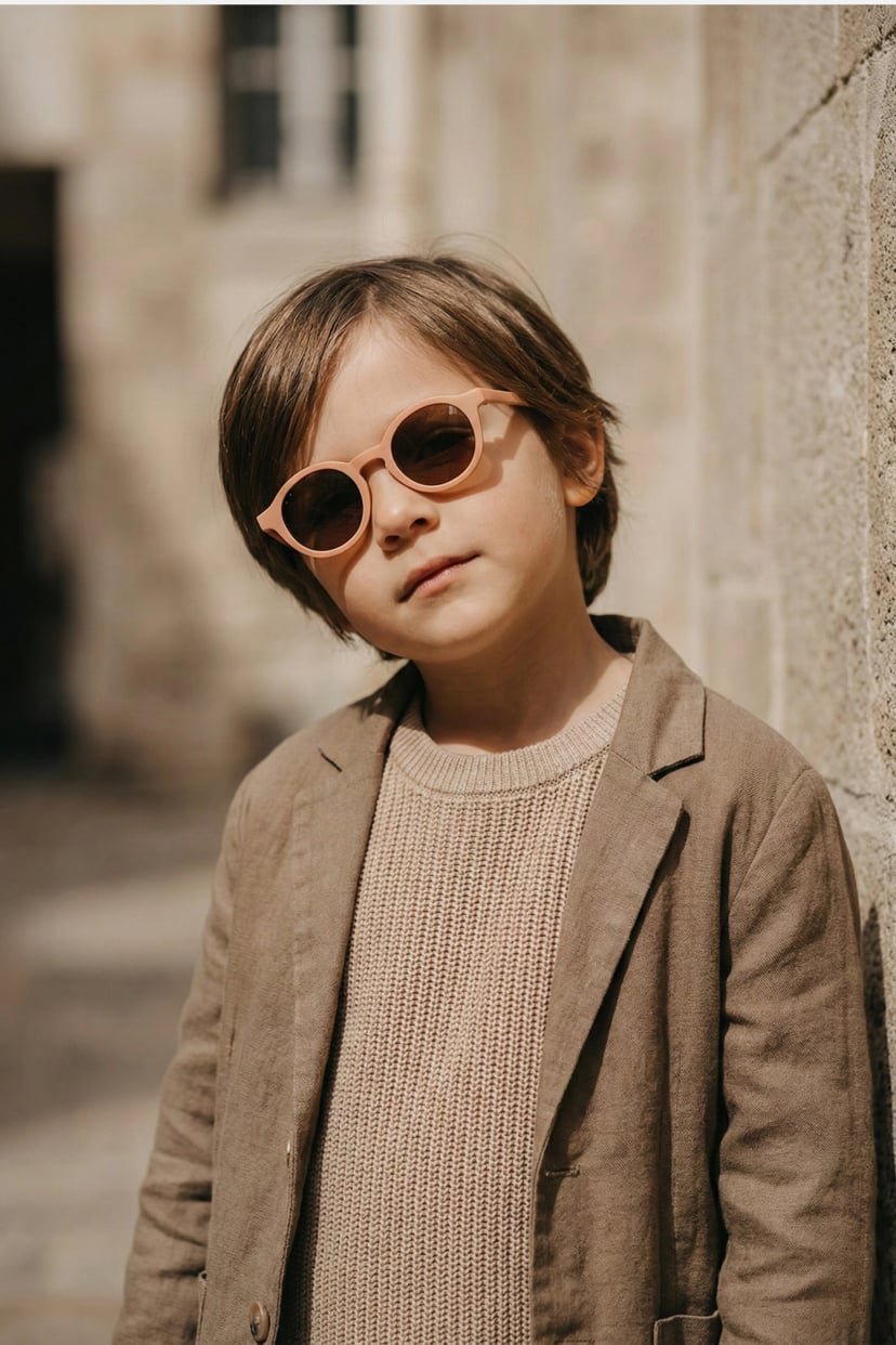 Child wearing lightweight optical frames in a bright setting