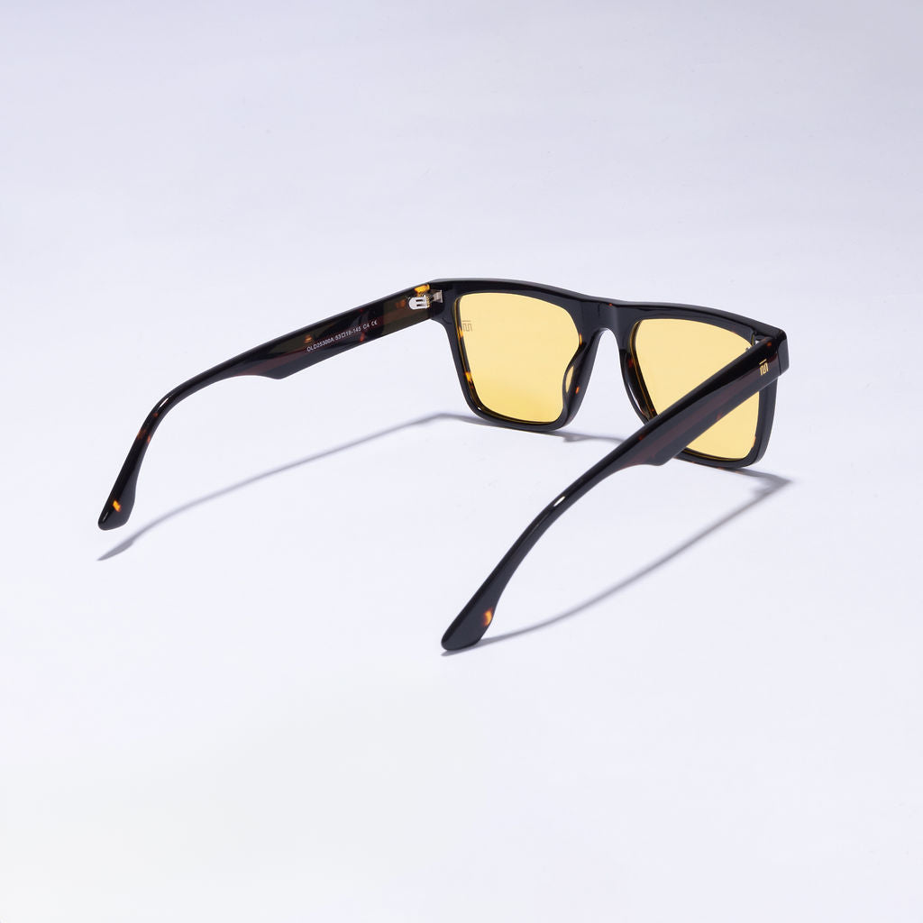Tom Miller Elite 014 rectangle sunglasses, tortoiseshell frame, yellow lens