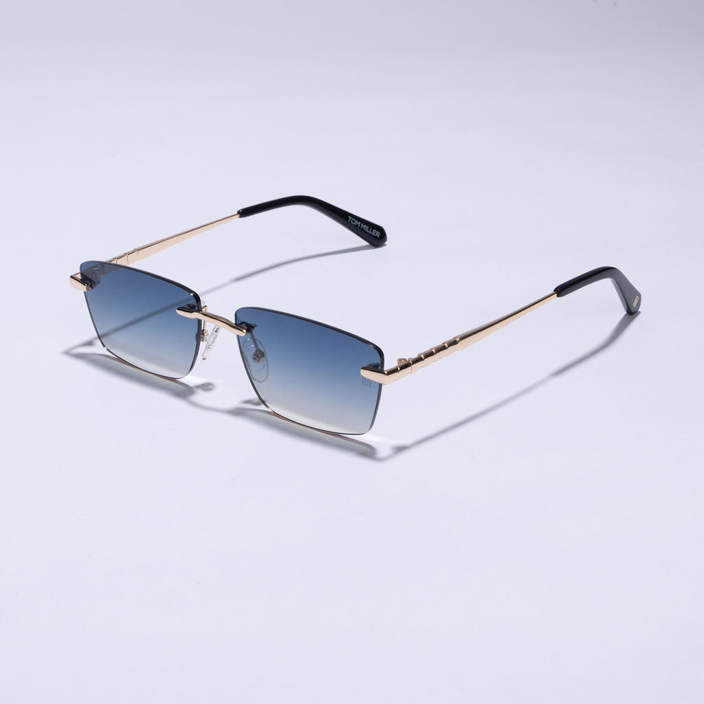 Tom Miller Select 003 rectangle sunglasses, gold frame, blue lens