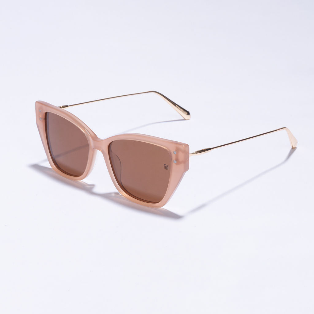 Tom Miller Elite 012 cat eye sunglasses, gold & pink frame, brown lens #Frame Color_Gold & Pink / Brown Lens
