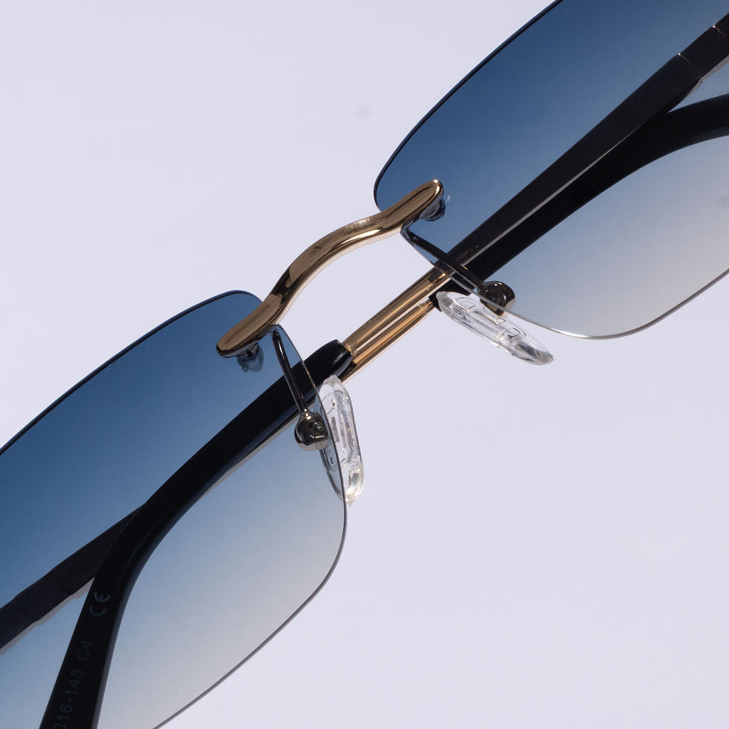 Tom Miller Select 003 rectangle sunglasses, gold frame, blue lens