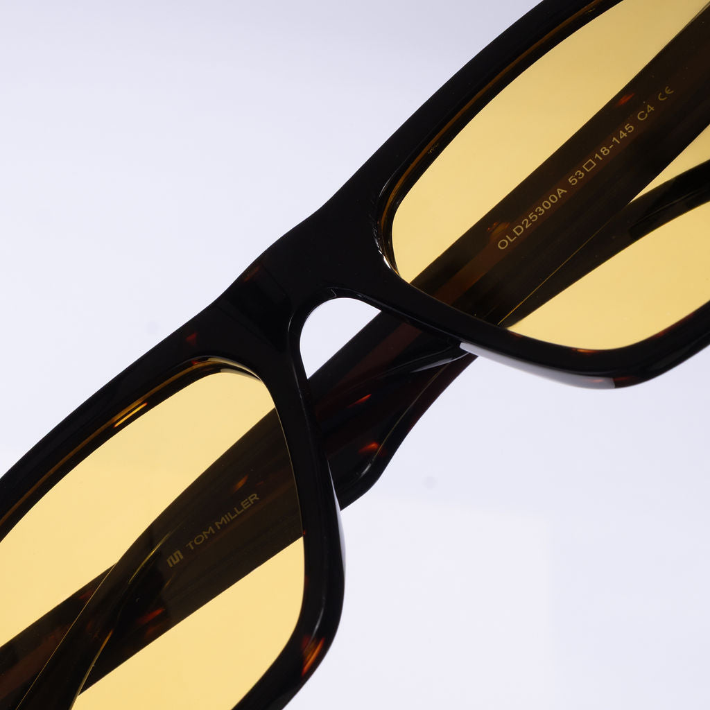 Tom Miller Elite 014 rectangle sunglasses, tortoiseshell frame, yellow lens