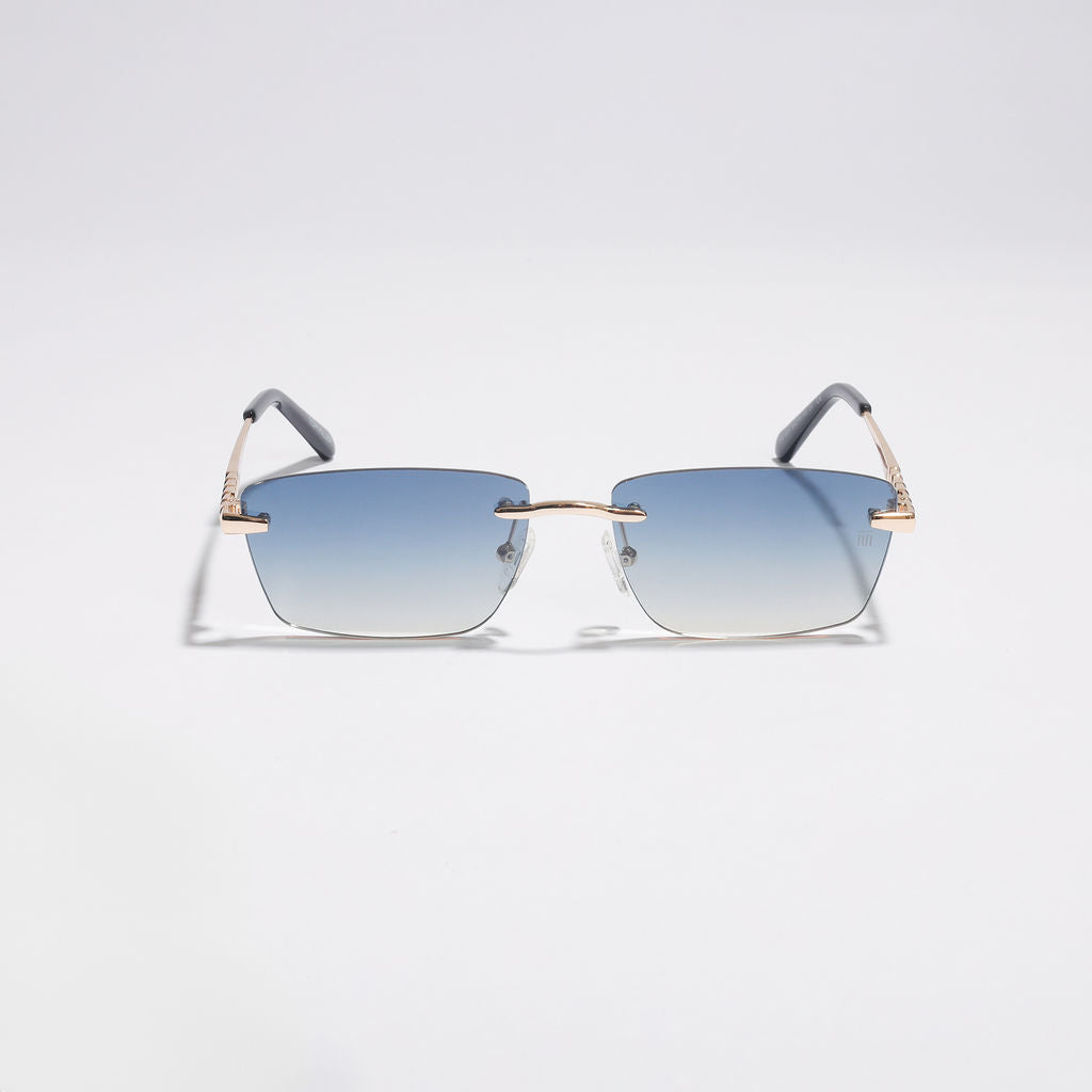 Tom Miller Select 003 rectangle sunglasses, gold frame, blue lens