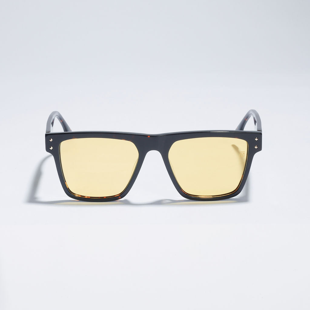 Tom Miller Elite 014 rectangle sunglasses, tortoiseshell frame, yellow lens